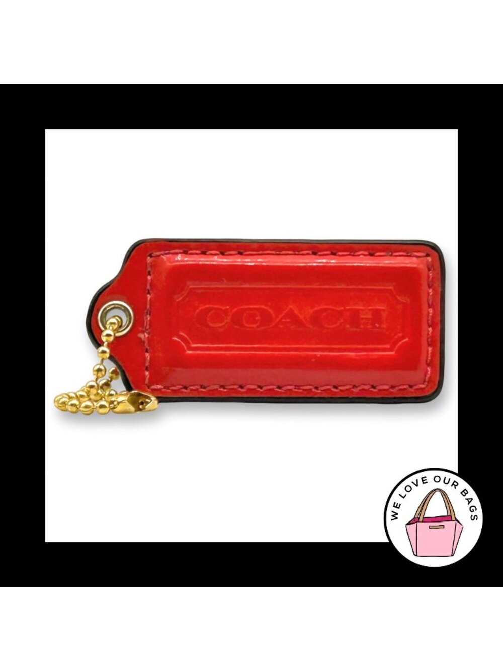 COACH HANG TAG 2.25" Red Bag Charm Keychain Fob Patent Leather Brass Large